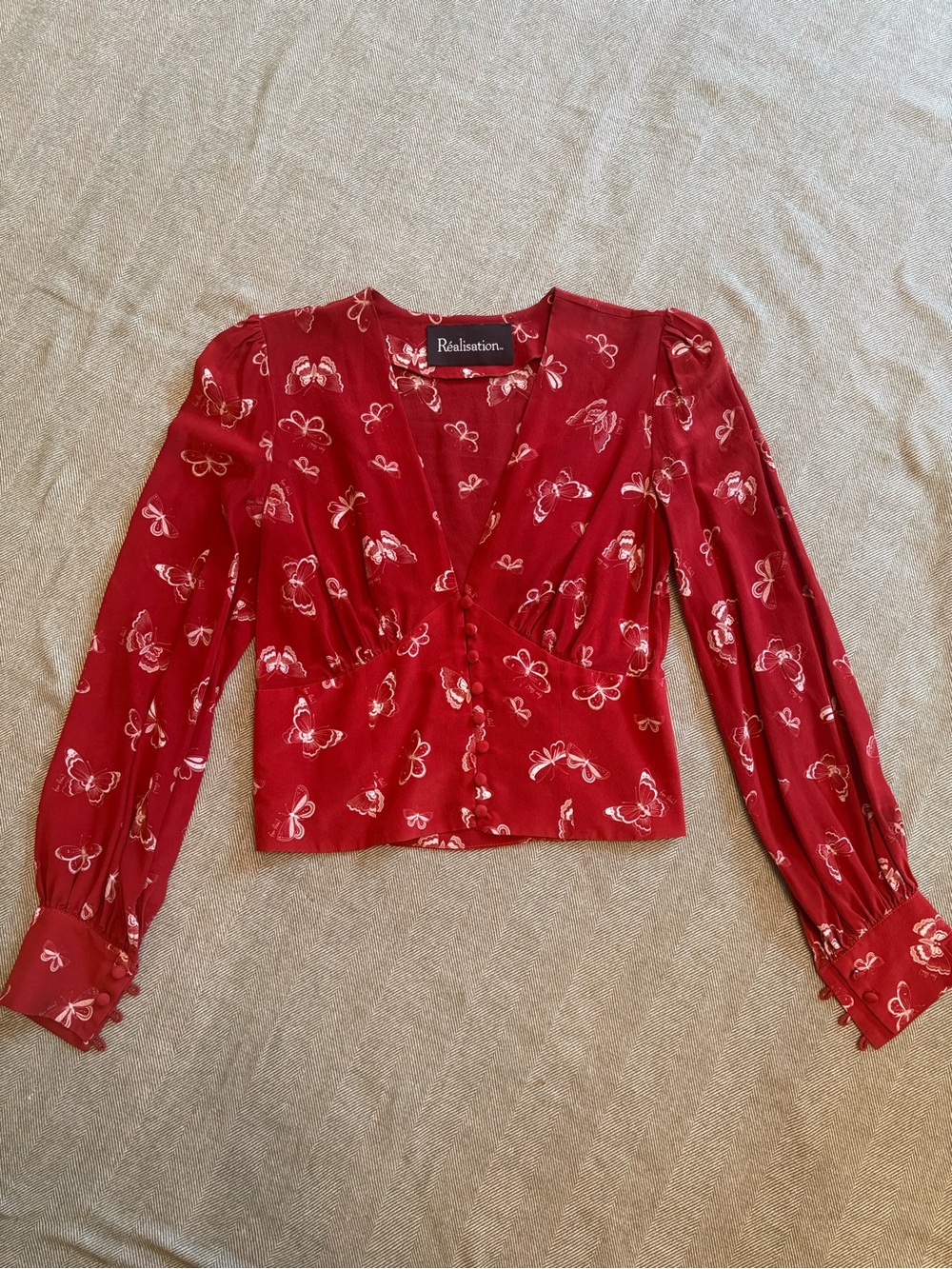 Realisation Par Red Floral V-Neck Blouse